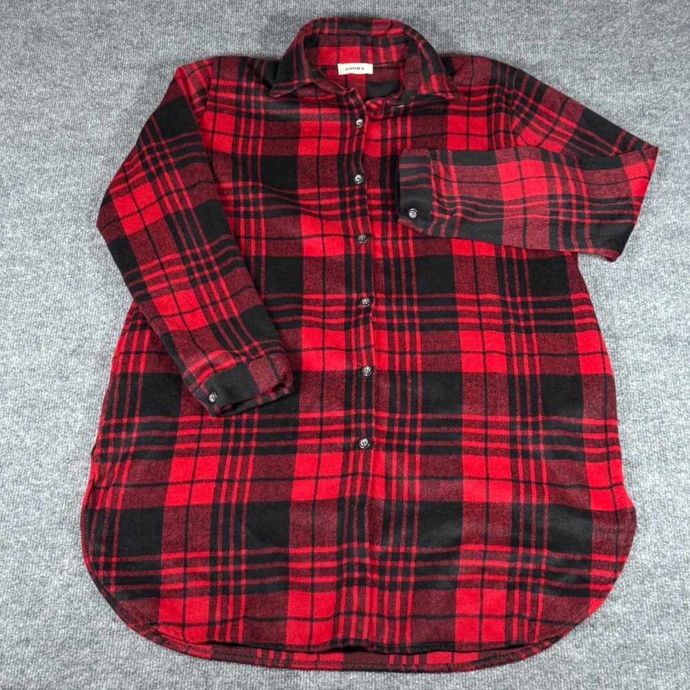 Adora Buffalo Plaid Flannel Long Shirt Jacket Shacket Large Pockets Soft Outdoor